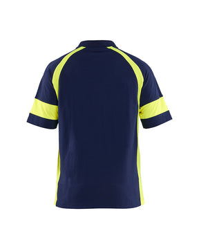 Poloshirt mit High Vis von hinten in Marineblau / High Vis Gelb