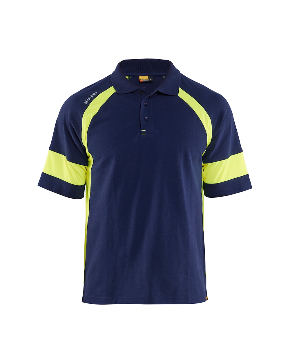 Poloshirt mit High Vis von vorne in Marineblau / High Vis Gelb