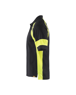 Poloshirt mit High Vis von links in Schwarz / High Vis Gelb