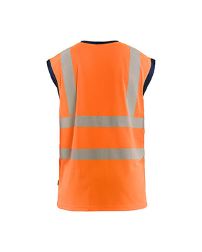 High Vis Tank Top von hinten in High Vis Orange / Marineblau