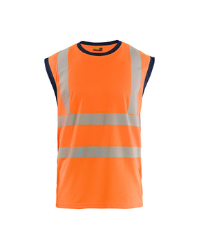 High Vis Tank Top von vorne in High Vis Orange / Marineblau