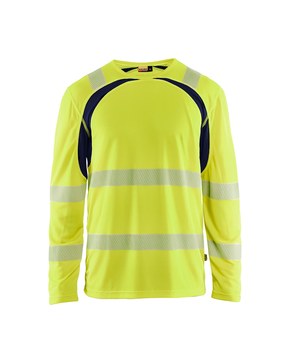 Langarm T-Shirt High Vis von vorne in High Vis Gelb / Marineblau