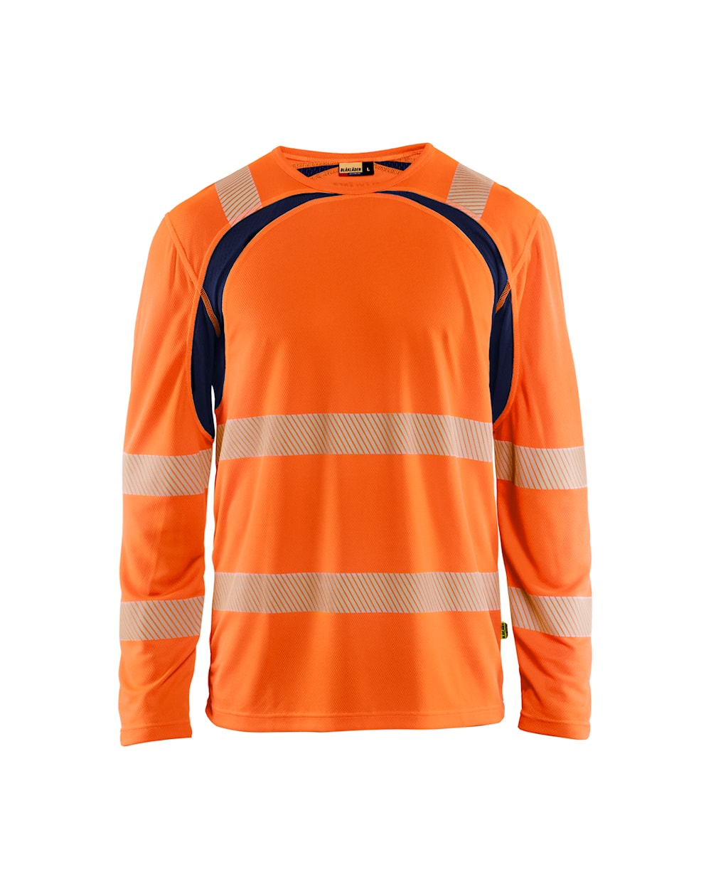 Langarm T-Shirt High Vis von vorne in High Vis Orange / Marineblau