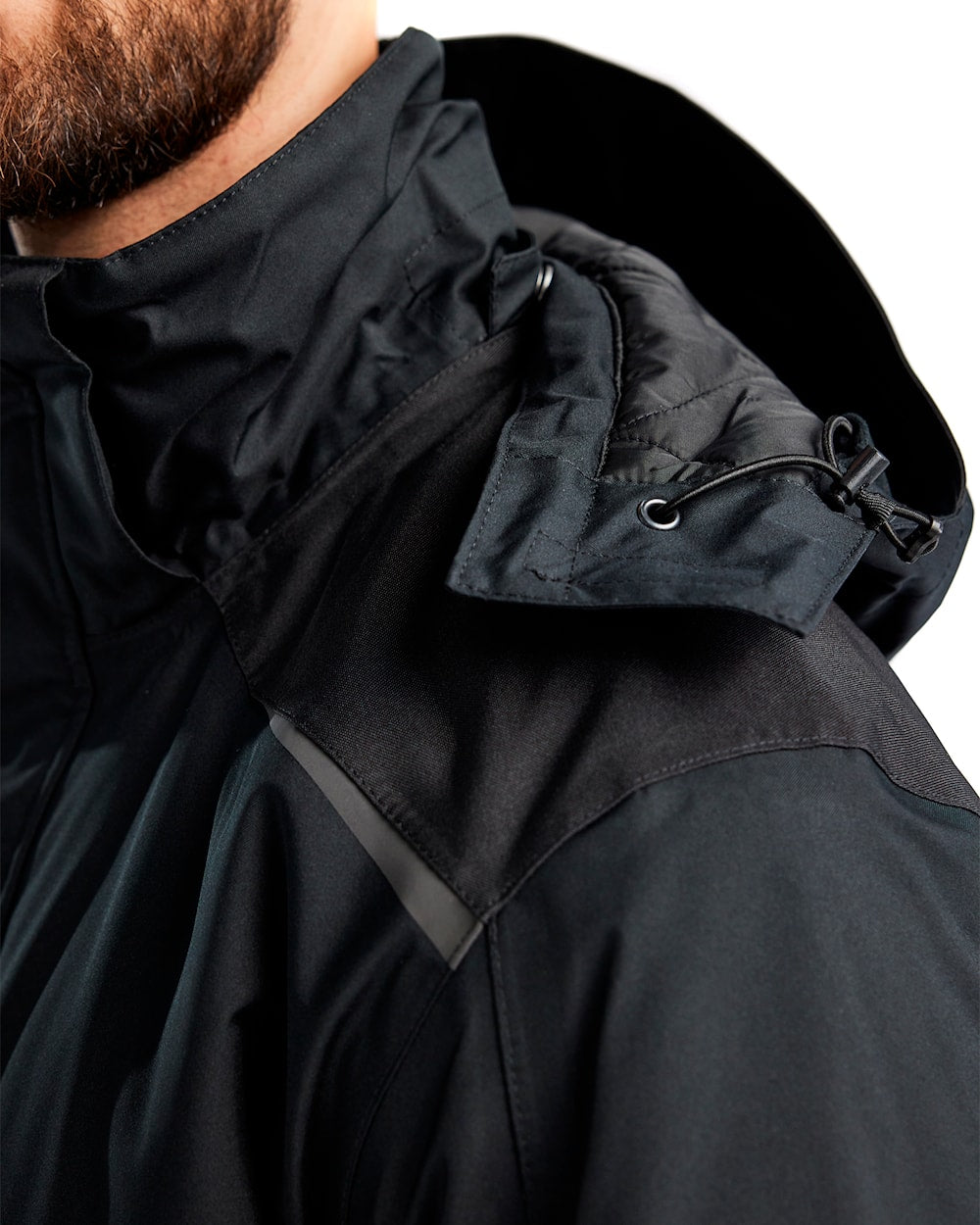 Arbeitsjacke, Winter, Schwarz, Detail mit verstellbarer Kapuze