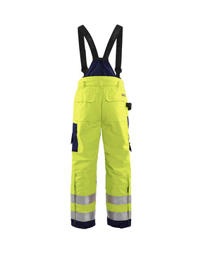 Latzhose Winter Warnschutz, HighVis-Gelb-Marineblau, Ansicht von hinten