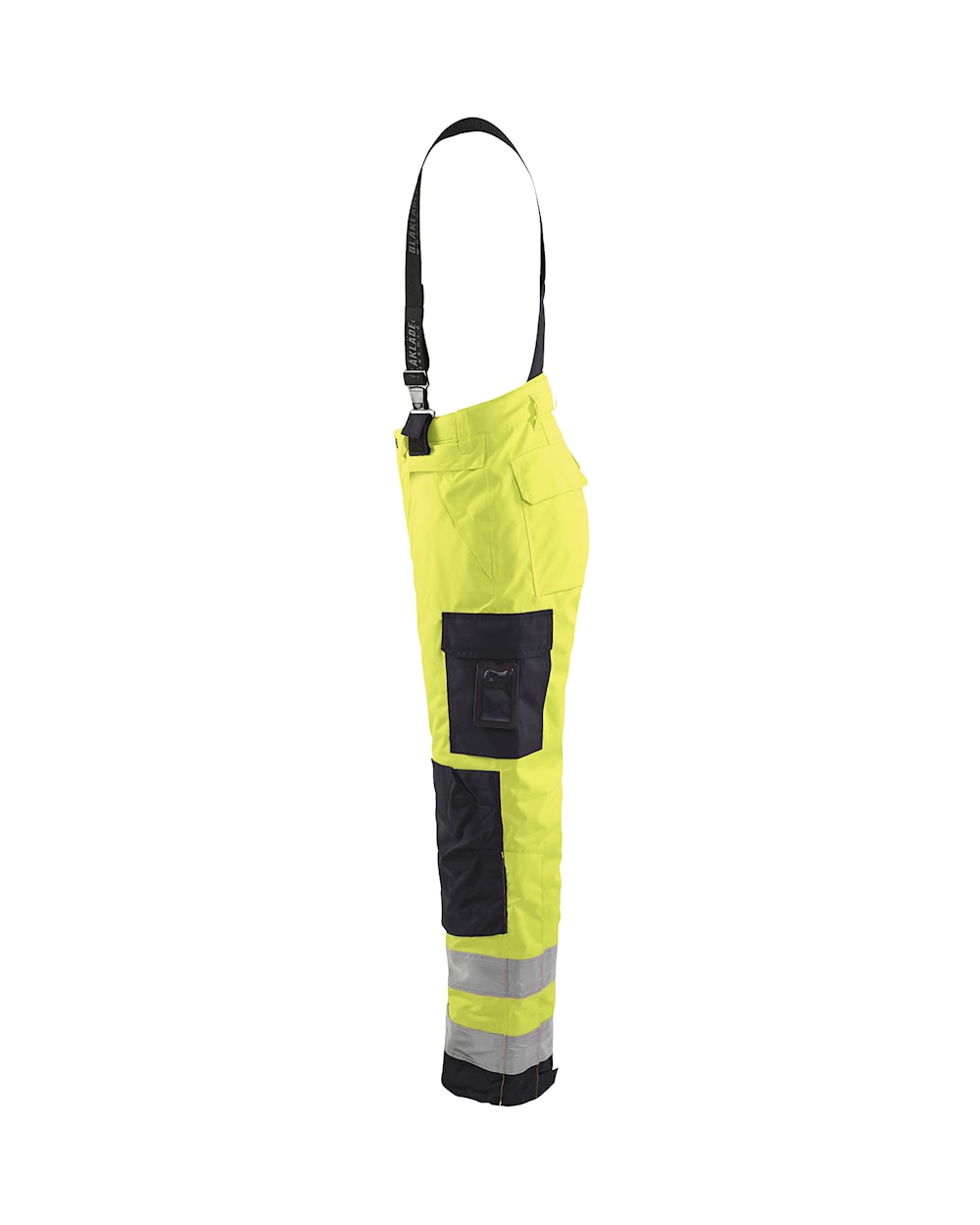 Latzhose Winter Warnschutz, HighVis-Gelb-Schwarz, Ansicht von links