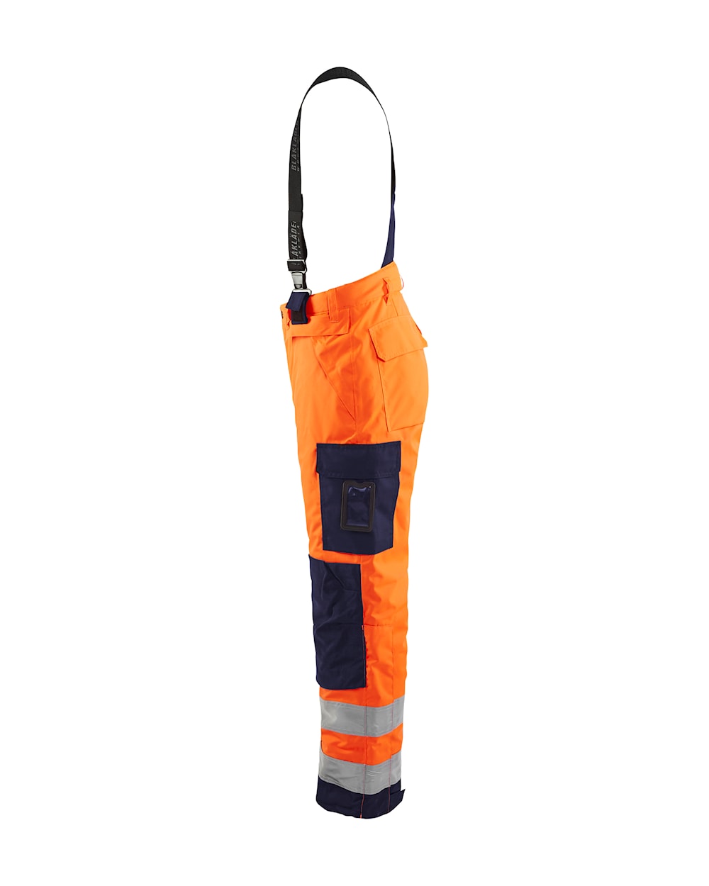 Latzhose Winter Warnschutz, HighVis-Orange-Marineblau, Ansicht von links