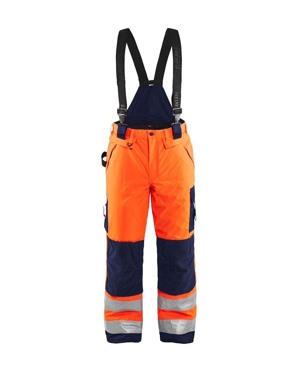 Latzhose Winter Warnschutz, HighVis-Orange-Marineblau, Ansicht von vorn