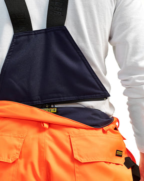 Latzhose Winter Warnschutz, HighVis-Orange-Marineblau, Detail abnehmbare Hosentraeger