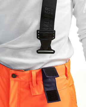 Latzhose Winter Warnschutz, HighVis-Orange-Marineblau, Detail verstellbare Hosenträger